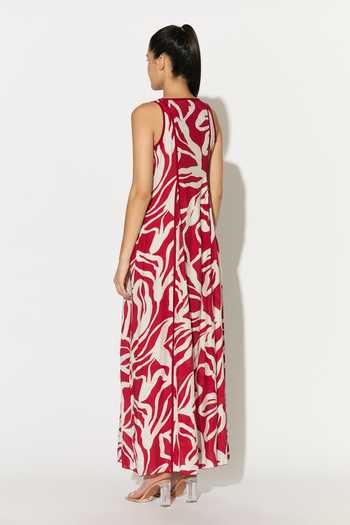 Koai_White Silk, Cotton, Muslin Scoop Neck Abstract Print Dress _Online_at_Aza_Fashions