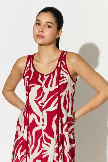 Koai_White Silk, Cotton, Muslin Scoop Neck Abstract Print Dress _at_Aza_Fashions