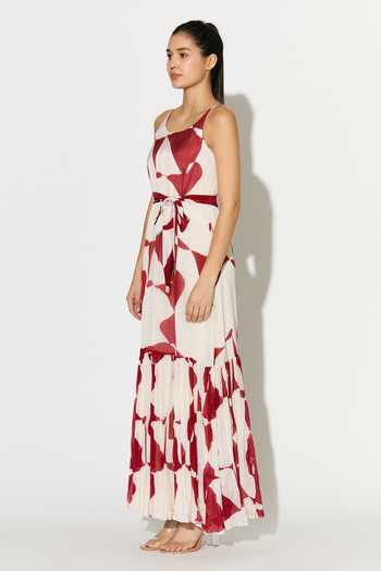 Koai_White Chiffon Scoop Neck Abstract Print Dress _Online_at_Aza_Fashions