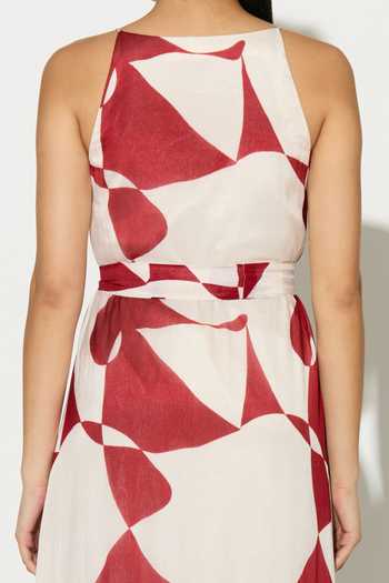 Koai_White Chiffon Scoop Neck Abstract Print Dress _at_Aza_Fashions
