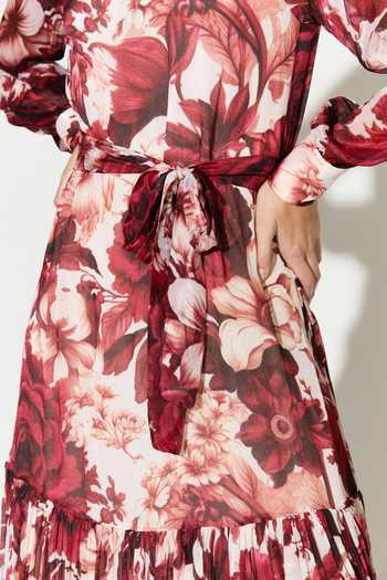 Koai_White Chiffon Round Neck Floral Print Maxi Dress _Online_at_Aza_Fashions