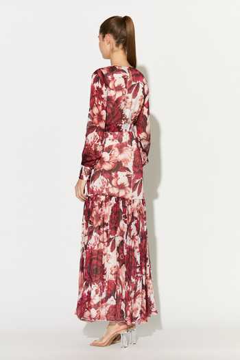 Koai_White Chiffon Round Neck Floral Print Maxi Dress _at_Aza_Fashions