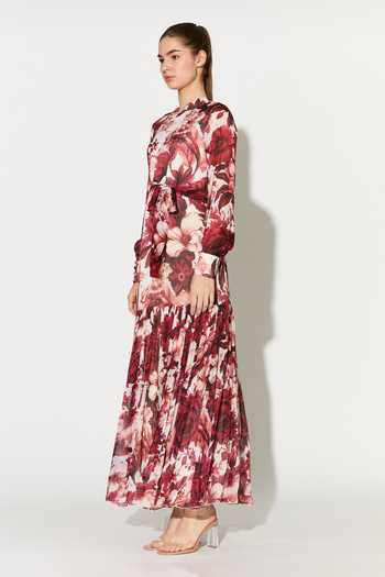 Buy_Koai_White Chiffon Round Neck Floral Print Maxi Dress 
