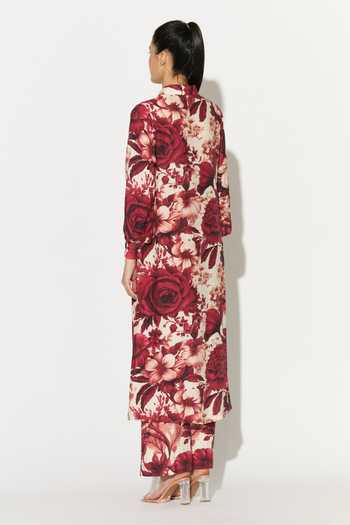 Koai_White Silk, Cotton, Muslin Collared Floral Print Tunic _Online_at_Aza_Fashions