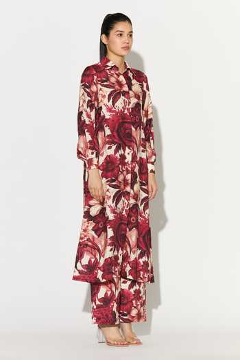Buy_Koai_White Silk, Cotton, Muslin Collared Floral Print Tunic _Online_at_Aza_Fashions