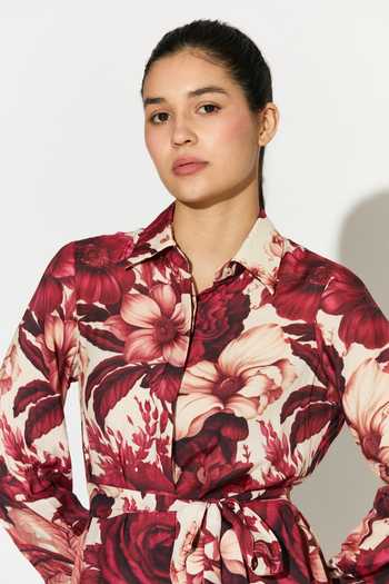 Buy_Koai_White Silk, Cotton, Muslin Collared Floral Print Tunic 