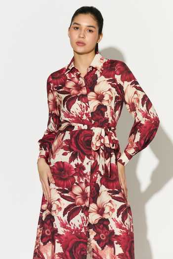 Shop_Koai_White Silk, Cotton, Muslin Collared Floral Print Tunic 