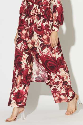 Koai_White Silk, Cotton, Muslin Floral Print Pant _Online_at_Aza_Fashions