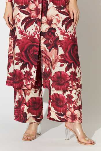Shop_Koai_White Silk, Cotton, Muslin Floral Print Pant _Online_at_Aza_Fashions