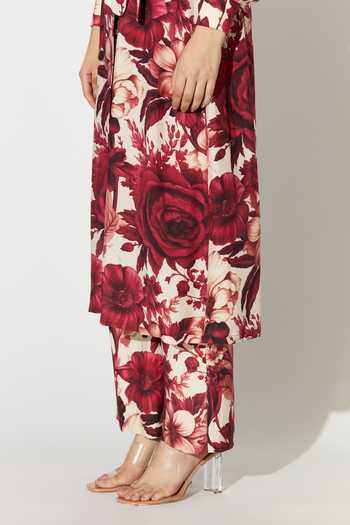 Koai_White Silk, Cotton, Muslin Floral Print Pant _at_Aza_Fashions