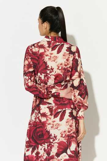 Shop_Koai_White Silk, Cotton, Muslin Collared Floral Print Midi Dress _Online_at_Aza_Fashions