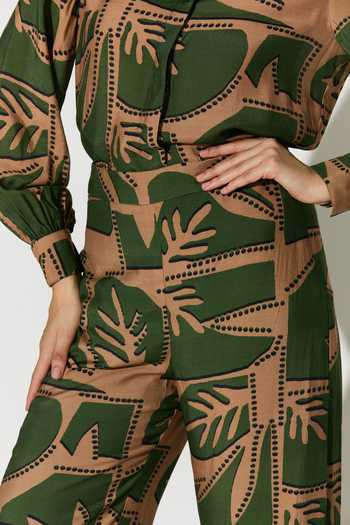 Koai Green Silk, Cotton, Muslin Printed Block Pattern Pant at Aza Fashions Koai_Green Silk, Cotton, Muslin Printed Block Pattern Pant _at_Aza_Fashions
