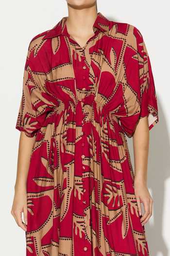 Buy_Koai_Gold Silk, Cotton, Muslin Collared Geometric Print Dress 