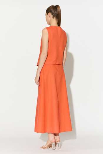 Koai_Orange Linen V-neck Sleeveless Waistcoat _Online_at_Aza_Fashions