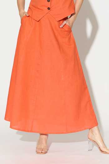 Koai_Orange Linen Skirt _Online_at_Aza_Fashions