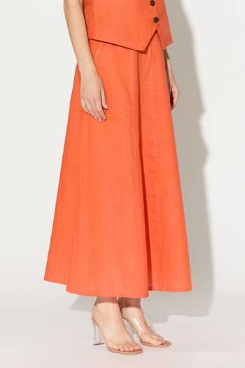 Buy_Koai_Orange Linen Skirt _Online_at_Aza_Fashions