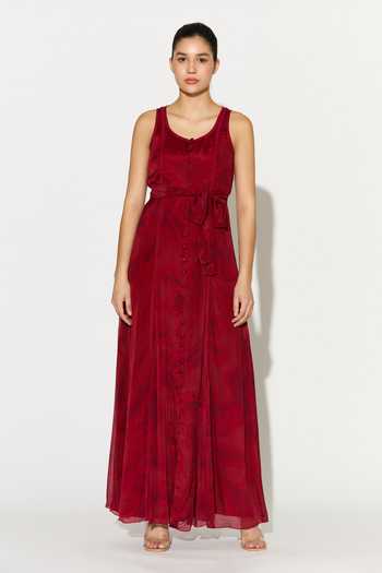 Koai_Pink Chiffon Scoop Neck Floral Maxi Dress _Online_at_Aza_Fashions