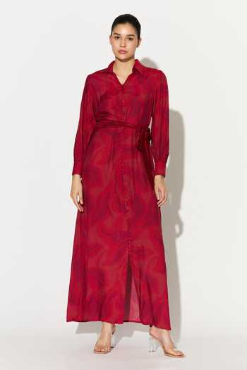 Buy_Koai_Pink Silk, Cotton, Muslin Collared Dress _Online_at_Aza_Fashions