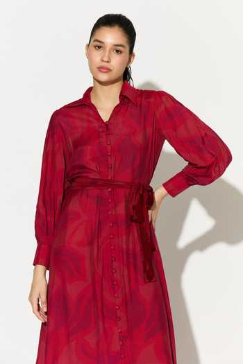 Buy_Koai_Pink Silk, Cotton, Muslin Collared Dress 
