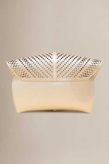 Ampm_Ivory Oriole Laser-cut Clutch _Online_at_Aza_Fashions
