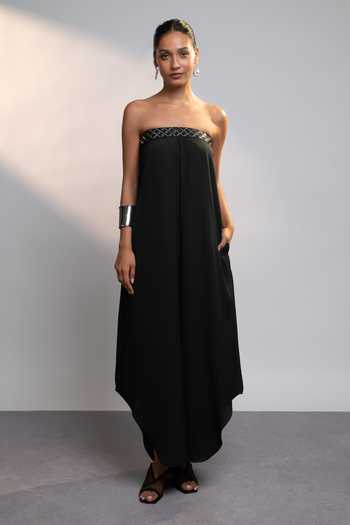 Shop_Style Junkiie_Black Georgette Bandeau Neck After Dark Strapless Mirror Maxi Dress _Online_at_Aza_Fashions