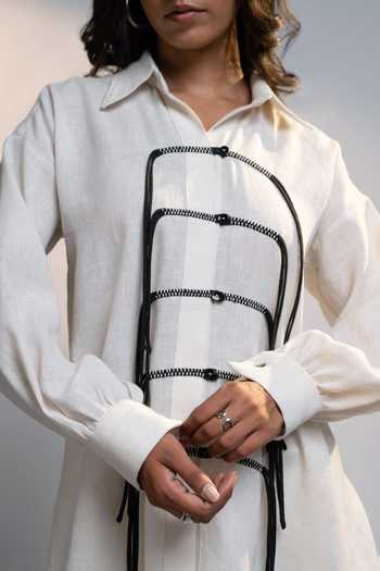 Shop_Style Junkiie_White Linen Collared Summer Loop Shirt _Online_at_Aza_Fashions
