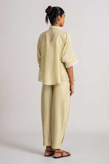Namrata Joshipura_Mint Chanderi Silk Collared Shirt And Pant Set _Online_at_Aza_Fashions