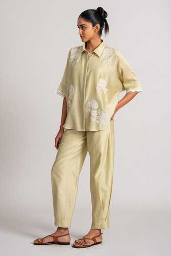 Shop_Namrata Joshipura_Mint Chanderi Silk Collared Shirt And Pant Set _Online_at_Aza_Fashions