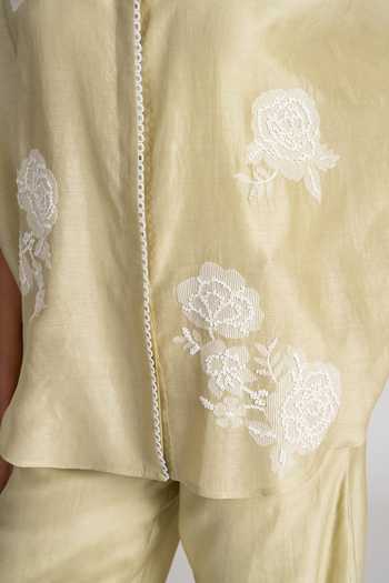 Namrata Joshipura_Mint Chanderi Silk Collared Shirt And Pant Set _at_Aza_Fashions