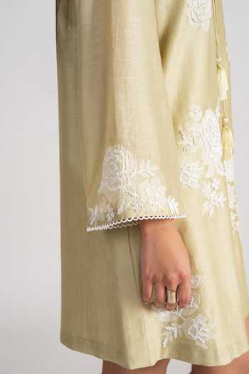 Namrata Joshipura_Mint Chanderi Silk Round Neck Embroidered Dress _Online_at_Aza_Fashions