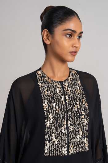 Namrata Joshipura_Black Georgette Round Neck, Yes Sequin Yoke Kurta And Pant Set _at_Aza_Fashions
