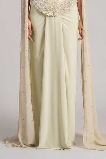Shop_Namrata Joshipura_Mint Georgette, Jersey Beads, Pearls Sweetheart Neck, Embellished Cape Skirt Set _Online_at_Aza_Fashions