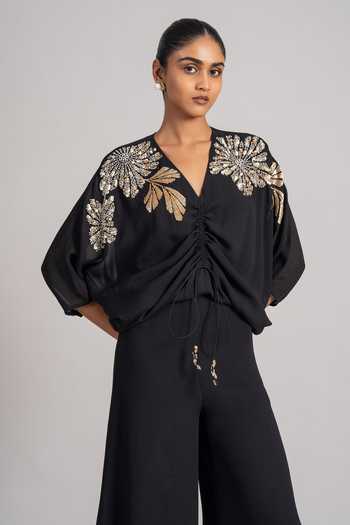 Namrata Joshipura_Black Cosmic Katnis Floral Pattern Jumpsuit _Online_at_Aza_Fashions