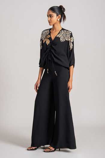Shop_Namrata Joshipura_Black Cosmic Katnis Floral Pattern Jumpsuit _Online_at_Aza_Fashions