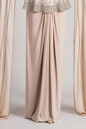 Shop_Namrata Joshipura_Gold Crepe Sequins, Stones, Crystals Sweetheart Neck, Shimmer Corset Skirt Set _Online_at_Aza_Fashions