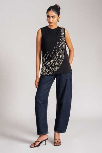 Shop_Namrata Joshipura_Black Jersey High Neck Cosmic Draped Top _Online_at_Aza_Fashions