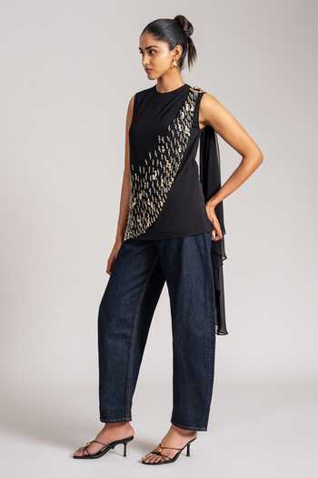 Namrata Joshipura_Black Jersey High Neck Cosmic Draped Top _at_Aza_Fashions