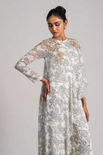 Namrata Joshipura_Ivory Cosmic Katnis Georgette Printed Jumpsuit _Online_at_Aza_Fashions
