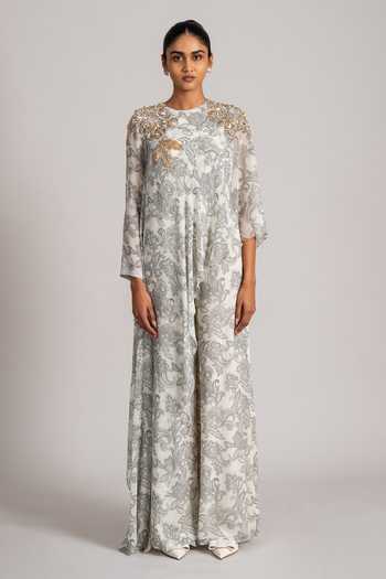 Buy_Namrata Joshipura_Ivory Cosmic Katnis Georgette Printed Jumpsuit _Online_at_Aza_Fashions