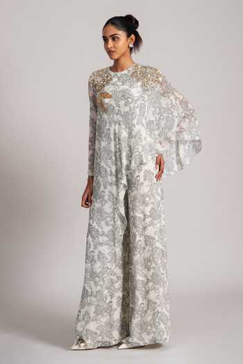 Shop_Namrata Joshipura_Ivory Cosmic Katnis Georgette Printed Jumpsuit _Online_at_Aza_Fashions
