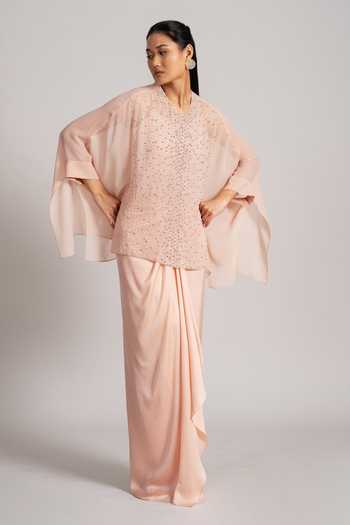 Shop_Namrata Joshipura_Blush Georgette Round Neck Embellished Kaftan Set _Online_at_Aza_Fashions