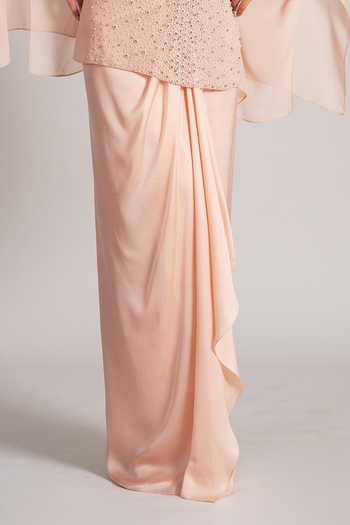 Namrata Joshipura_Blush Georgette Round Neck Embellished Kaftan Set _at_Aza_Fashions