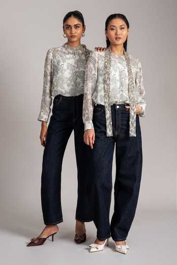 Buy_Namrata Joshipura_Ivory Georgette High Neck Paisley Print Shirt And Tie Set 