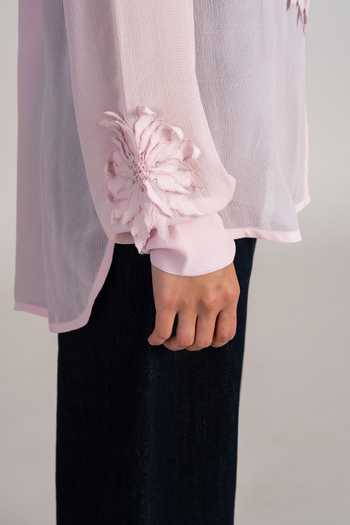 Namrata Joshipura_Pink Georgette Collared Floral Applique Shirt _Online_at_Aza_Fashions