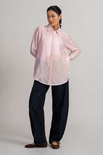 Buy_Namrata Joshipura_Blush Linen, Modal Collared Rosette Shirt _Online_at_Aza_Fashions