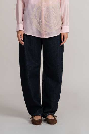 Shop_Namrata Joshipura_Blush Linen, Modal Collared Rosette Shirt _Online_at_Aza_Fashions