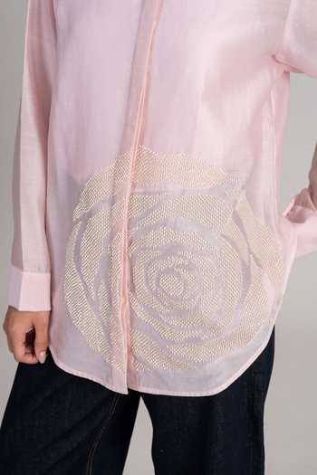 Buy_Namrata Joshipura_Blush Linen, Modal Collared Rosette Shirt 