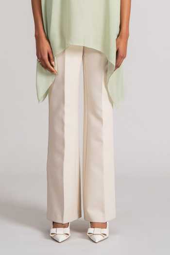 Namrata Joshipura_Green Georgette Split V-neck Pointed Hem Tunic _Online_at_Aza_Fashions
