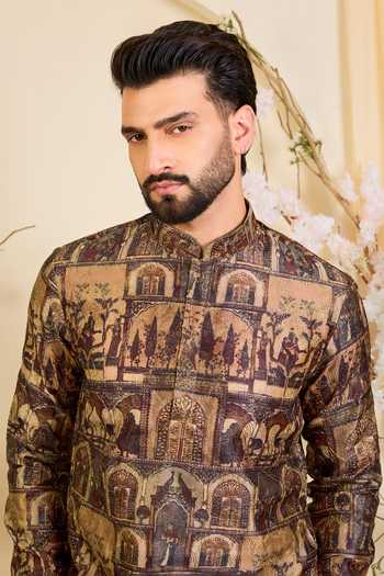 Buy_Kasbah_Multi Color Silk, Tussar, Polyester Aari Embroidered Kurta _Online_at_Aza_Fashions