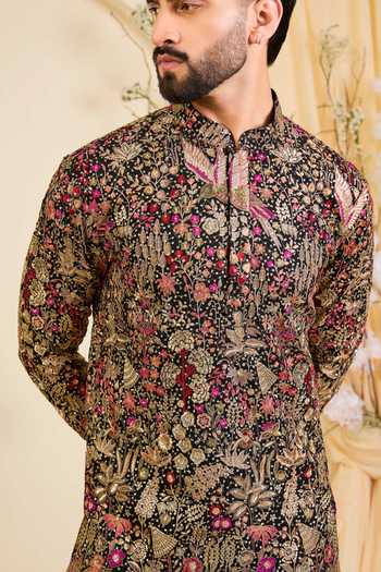Buy_Kasbah_Black Georgette Embroidered Kurta _Online_at_Aza_Fashions